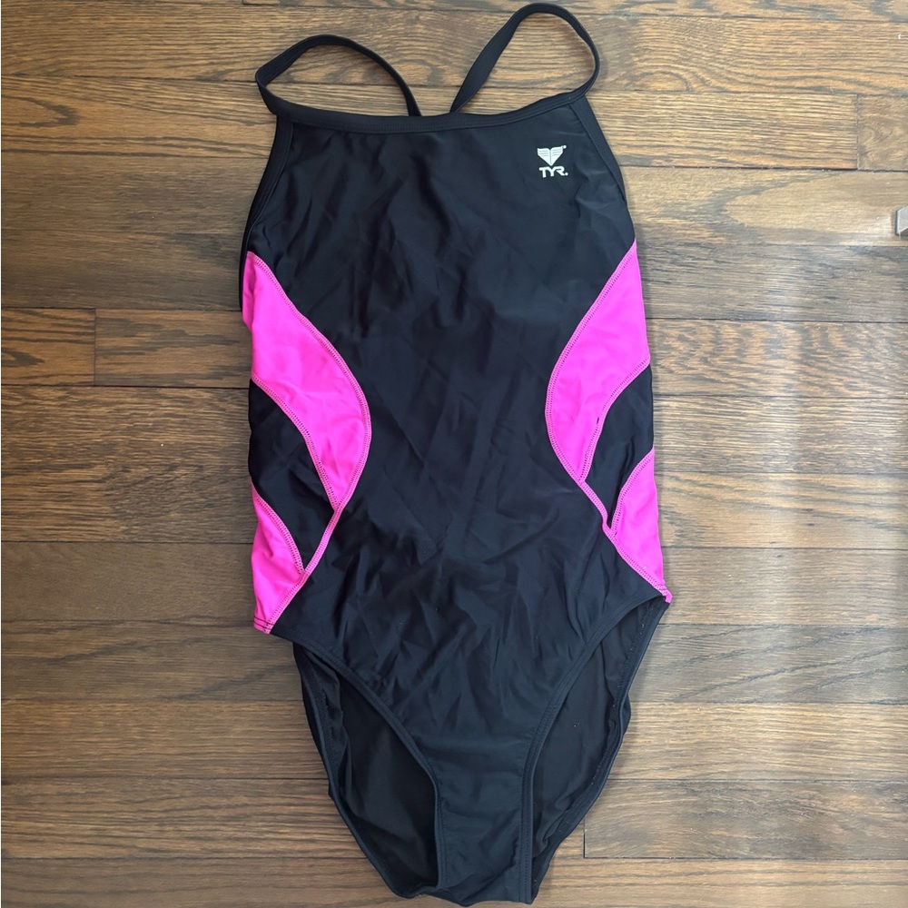 TYR Women's Black & Pink Swimsuit (Size 38 - Large)